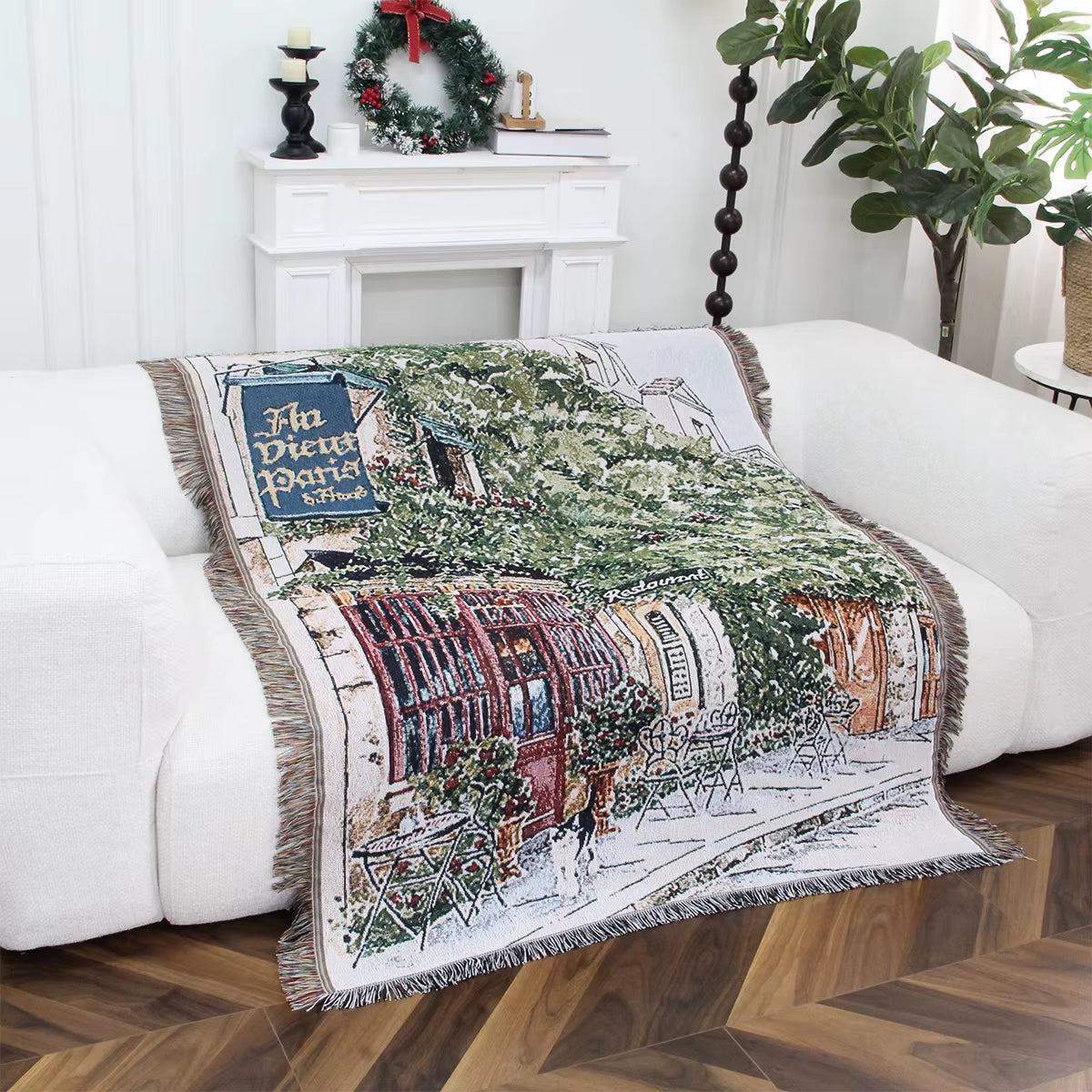 Customized Polyester/Cotton Jacquard Woven Art Pattern Foldable Portable Blanket European American Decorative Throw