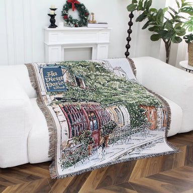 Customized Polyester/Cotton Jacquard Woven Art Pattern Foldable Portable Blanket European American Decorative Throw