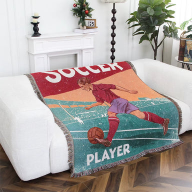 LOW MOQ Eco-Friendly Jacquard Woven Soccer Tapestry Blanket Soft Breathable Anti-Pilling Couch Throw Sports Theme Bed Decor