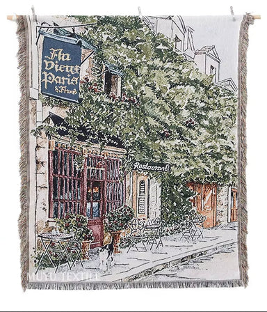 Customized Polyester/Cotton Jacquard Woven Art Pattern Foldable Portable Blanket European American Decorative Throw