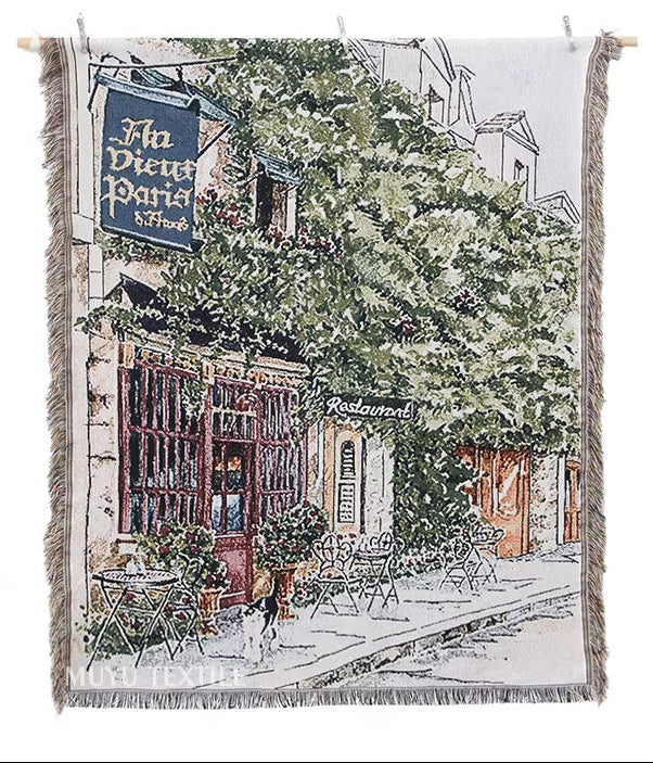 Customized Polyester/Cotton Jacquard Woven Art Pattern Foldable Portable Blanket European American Decorative Throw