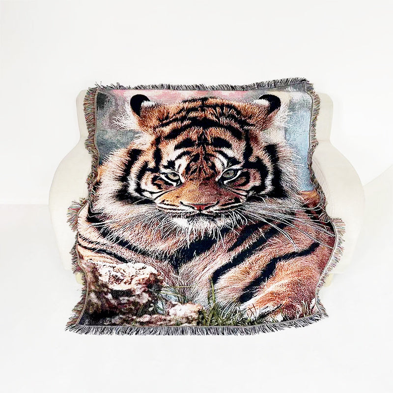 Angry Tiger Woven Tapestry Throw