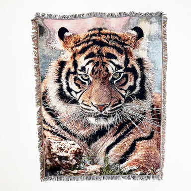 Blanket with a tiger design on a white background