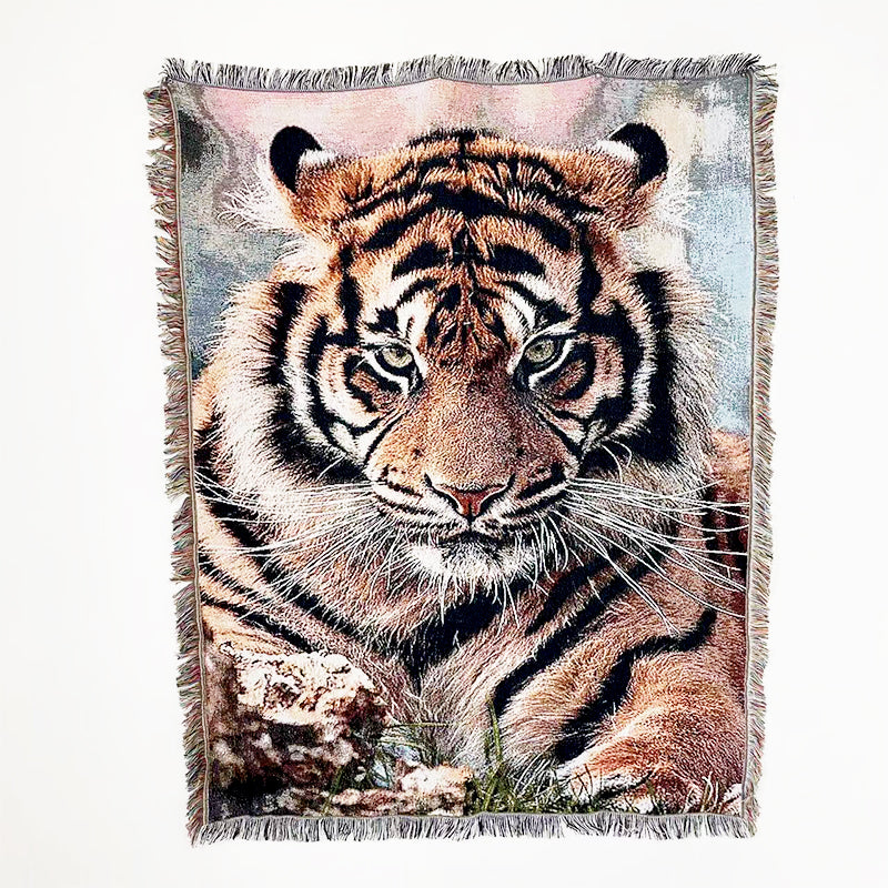 Blanket with a tiger design on a white background