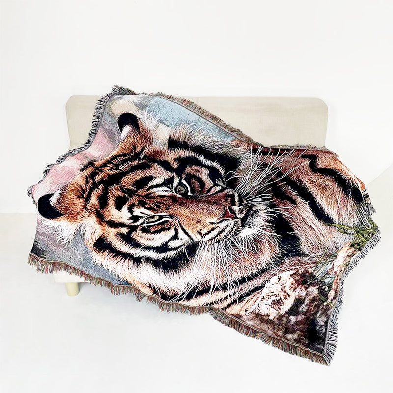 Angry Tiger Woven Tapestry Throw