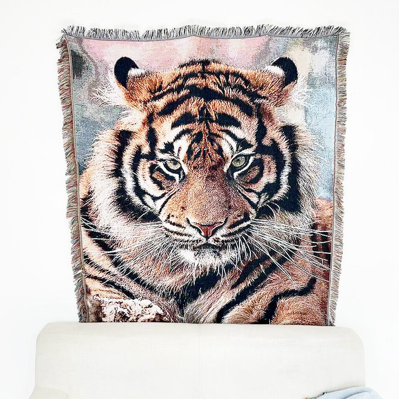 Angry Tiger Woven Tapestry Throw